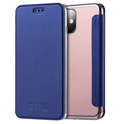 Étui de luxe en cuir bleu pour iPhone XS Max avec dos souple transparent premium