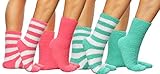 ARAD Premium Soft Warm Microfiber Fuzzy Socks-Multi Color- 4 Pairs - Striped Aqua, Striped Pink, Solid Aqua and Solid Pink