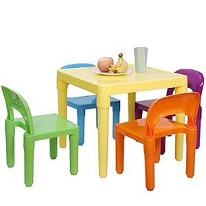 Kids Table and 4 Chairs Set, Toddler Table Plastic Sturdy Desk for Reading, Art, Homework Kids Table and 4 Chairs Set Toddler Table Plastic Sturdy Desk for Reading Art Homework
