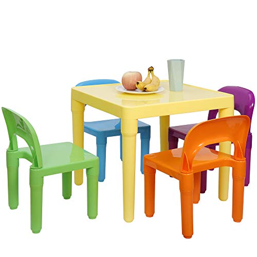 Kids-Table-and-4-Chairs-Set-Toddler-Table-Plastic-Sturdy-Desk-for-Reading-Art-Homework Kids Table and 4 Chairs Set Toddler Table Plastic Sturdy Desk for Reading Art Homework