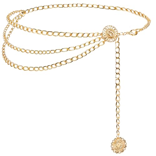 TEBIEKOY Gold Waist Chain Belt Fashion Multilayer Chain Belt for Women Metal Body Belly Jewelry Renaissance Belt Chain Dress Jeans Trousers Accessory