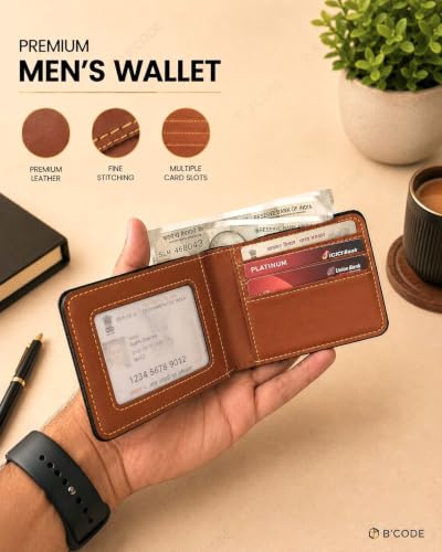 Image of B'Code Personalized Name & Charm Leather Wallet Mens Combo Giftset | Customized Birthday Anniversary Wedding Engagement Office Gifts for Man| Gift for Men| Brothers Raksha Bandhan Present (Tan)