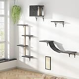 COZIWOW Cat Wall Shelves, Wall-Mounted Cat Climber Set of 5, Floating Cat Perches, Hanging Cat Beds, Modern Cat Furniture for Large Cats or Kitty (Grey)