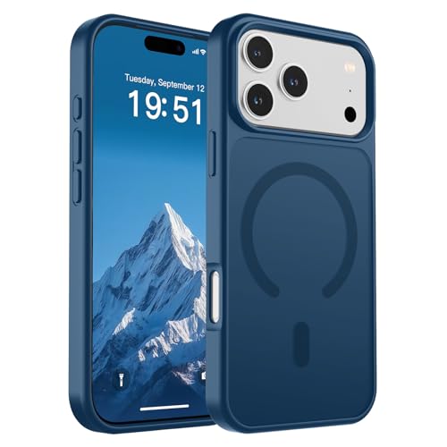 Image of SUPFINE Magnetic for iPhone 17 Pro Max Case (Compatible with MagSafe)(Military Grade Drop Protection) Translucent Matte Shockproof with Anti-Fingerprint Phone Cover,Deep Blue