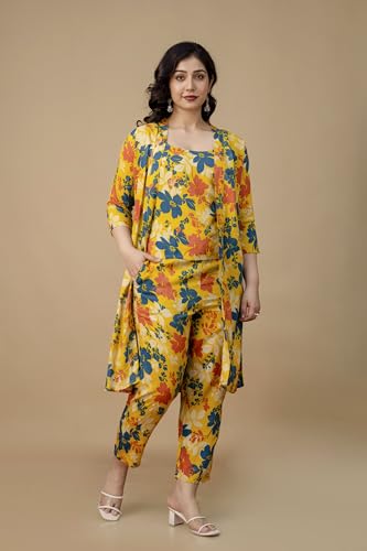 Image of Rayon Floral Printed Cord Set for Women|Western Dress|Three Piece Dress for Women|Round Neck|
