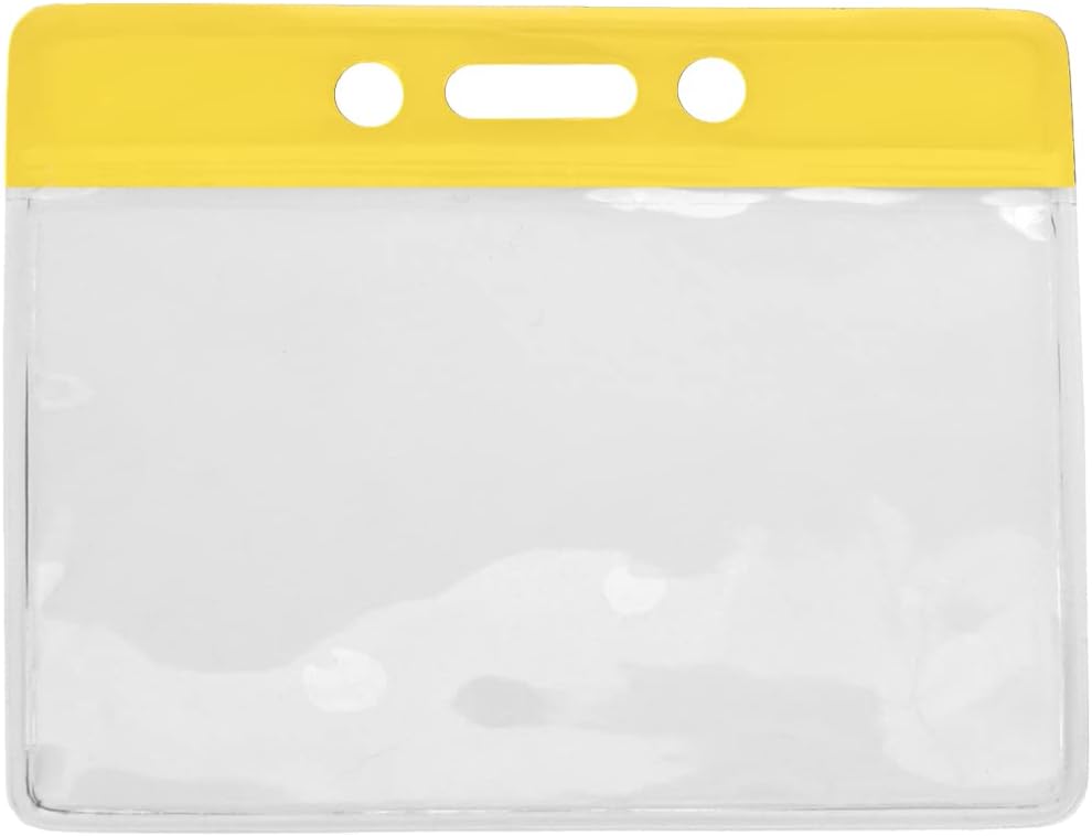 Bulk 100 Pack - Horizontal Badge Holder with Color Bar (3 1/2 x 2 1/4" Clear Top Load Insert) - Heavy Duty Vinyl Name Tag Protector for Hospital, School, Office by Specialist ID (Green)
