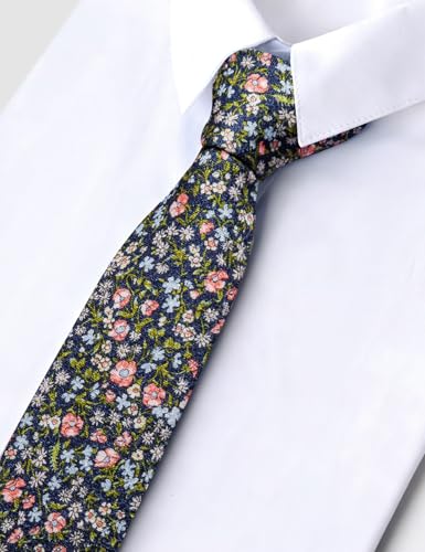 Image of Barry.Wang 100% Cotton Floral Ties for Men 63 inch Extra Long Necktie Clip | Fashion Cotton Printed Neckties,Wildflower 2.76 inch Ties Skinny,Gift Box,Groomsmen Wedding Engagement Graduation