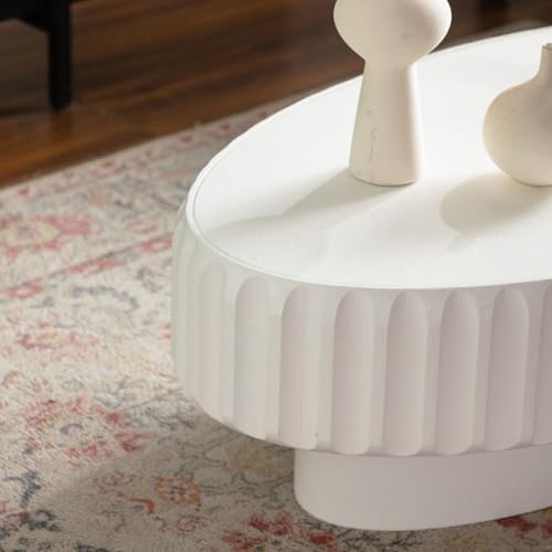 KEIKI Fluted Storage Coffee Table with Lift-Off Lid, Round Modern Accent Table with Hidden Storage, Minimalist Wood Center Table Tea Tables for Living Room Bedroom Home Office, White by KEIKI - Used condition - Image 5