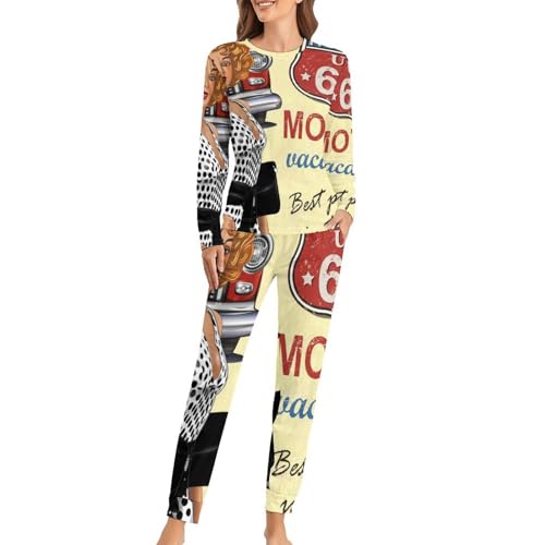 Ensemble de pyjama femme sleepwear vintage vêtement de nuit manches longues