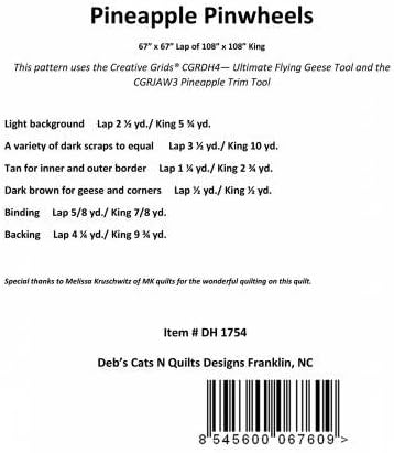 Deb's Cats N Quilts Pattern - Pineapple Pinwheels (Lap and King Sizes)
