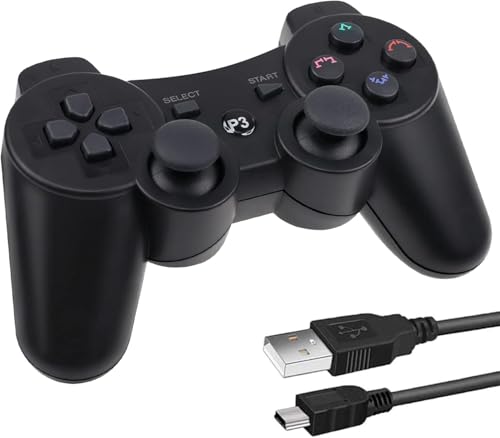 Lunriwis Mando PS3，Mando Inalámbrico para PS3， Doble Vibración Game Controller 6-Axis Bluetooth Gamepad con Cable de Carga Gratis para PS3 Mando