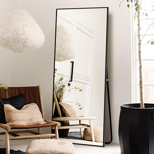 NicBex Full Length Mirror with Stand, 64"x 25" Black Full Body Mirror, Aluminum Alloy Frame Floor Mirror, Free Standing Mirror, Wall-Mounted, for Bedroom Living Room Dressing Room