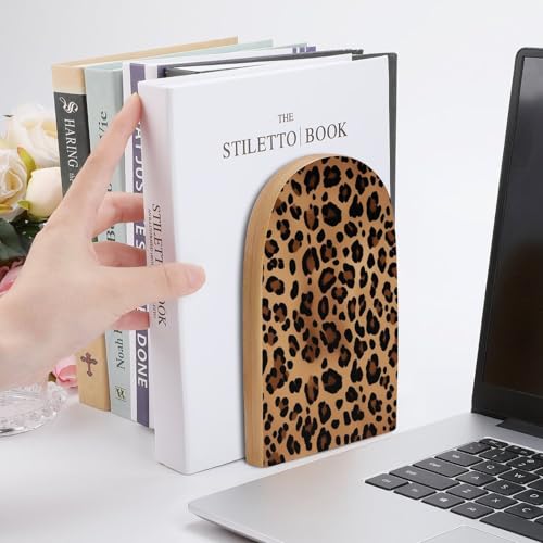Grand serre-livres en bois réglable au motif imprimé léopard chic et robuste - 7