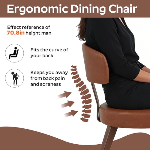 Image of Wood Dining Table Set for 4, 47 inch Round Kitchen Table with 4 Faux Leather Dining Chairs, MDF Tabletop with Metal Legs, Ergonomic Dining Chair with Metal Legs(Woodgrain Table with Brown Chairs)