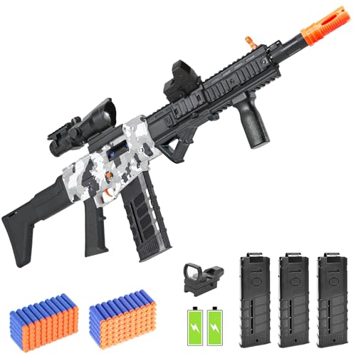 Realistic Toy Gun for Nerf Guns Darts, Foam Blaster - with Scope 100 Soft Bullets 3 Magazines, Semi-Auto Sniper Rifle Electric Machine Guns for Boys 8-12 Age, Birthday Gifts for Kids and Adults