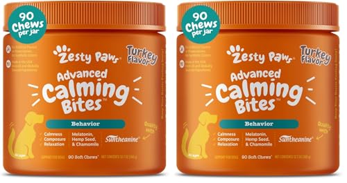Image of Zesty Paws Calming Chews for Dogs - for Everyday Stress, Relaxation, Composure, and Separation Turkey 90 Count (Pack of 2)