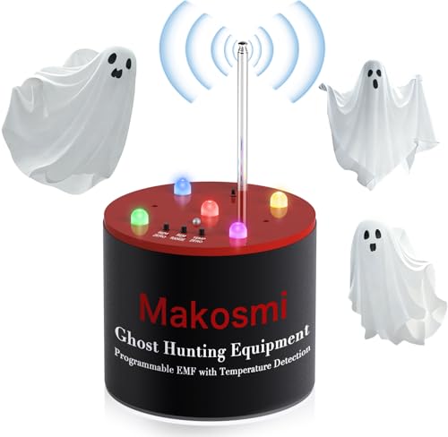 Makosmi Ghost Hunting Equipment, Paranormal Equipment EMF Meter with 5 Sensitivity Levels and Temperature Detection Battery Powered Ghost Detector for Spirit Hunting EVP Investigations