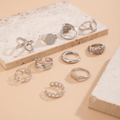 Image of Shining Diva Fashion Stylish Trendy Finger Rings Set for Women & Girls | Chunky Minimal Statement Ring Combos Modern Elegant Jewellery Collection