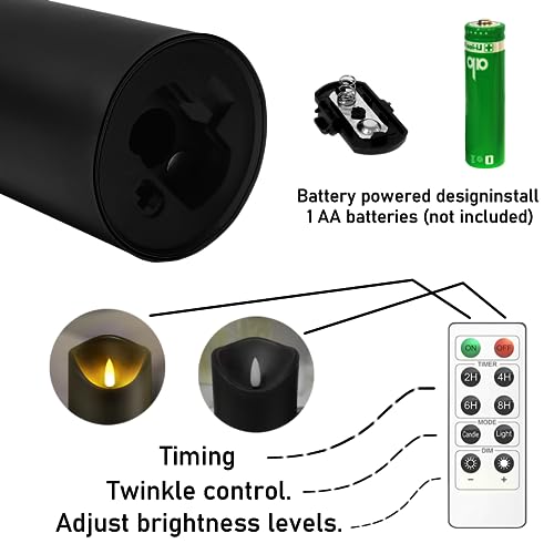 Flickering Flameless Candles, Battery Operated Acrylic LED Pillar Candles with Remote Control and Timer, Set of 9 (Black)