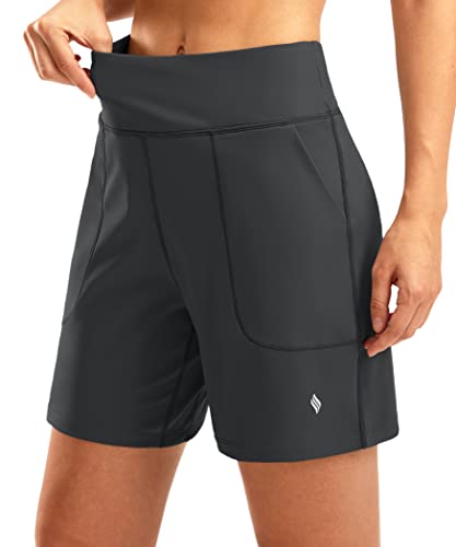 SANTINY Women's 6'' Athletic Long Shorts with 4 Pockets High Waisted Bermuda Shorts for Women...