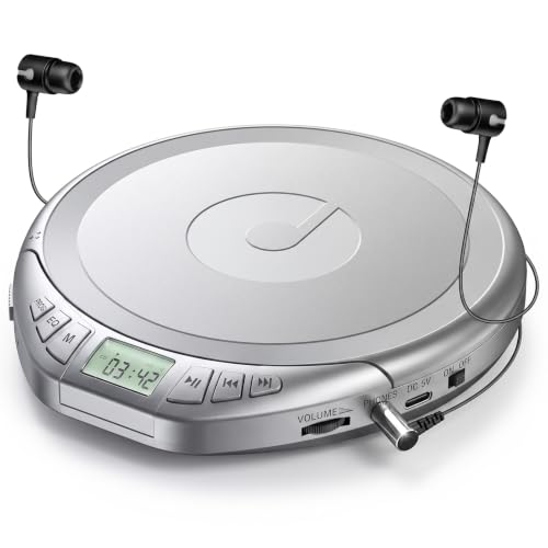 Image of Gueray Portable CD Player with Earphones CD Player for Car | CD Dsicman with Anti-Skip Shockproof with LCD Display Support PROG Memory Repeat Function