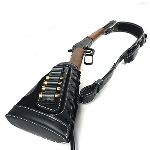 Leather Rifles Shell Holder .30-06 .45-70 .357.410Ga Buttstock With Hunting Cartridge Sling Straps Remington (Black Set) #TOP6