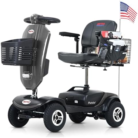 Metro Mobility Scooters-Folding Mobility Scooter for Seniors-Electric Scooter with Seat for Adults-Long Range Power Extended Battery-with Flag and Charge-M1 Pro Grey Cover