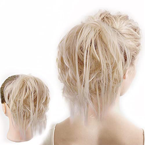 Messy Bun Hair Piece Hair With Elastic Rubber Band Extensions Hairpiece Synthetic Hair Extensions Scrunchies Hairpiece for Women (24/613, Tousled Updo Bun)