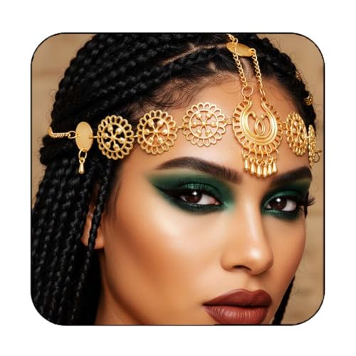 Fashband Corrente de cabeça boho dourada vintage capacete esculpido gota de água borla acessórios para o cabelo festival diadema para mulheres e meninas
