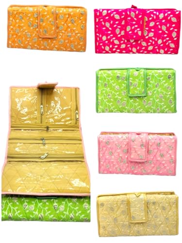 Image of SHAKTISM Satin Jewellery Organizer Zipper Folder Case, Pouch for Necklaces Earring Ring Travel Storage Case for Women Girls (Medium)
