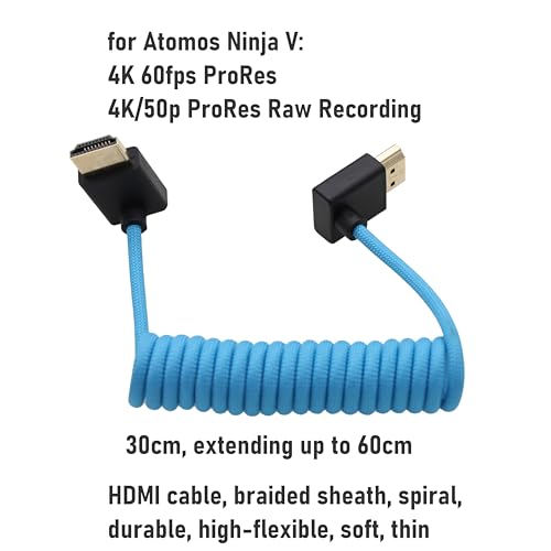 HangTon Cable HDMI 8K/60 4K/120p de 90 grados para ATOMOS Ninja V Shinobi, Sony FX9 FX30, Nikon Z6iii Z8 Z9, Fujifilm GFX100II X-H2S, Teradek Hollyland Mars 400, Home Theater, trenzado en espiral - imagen 3