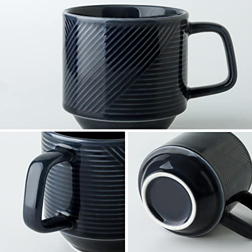Adewnest Stackable Coffee Mug Set: 4 Pcs 13 Oz Large Stacking Coffee Cups Ceramic For Cappuccino Latte - Big Porcelain Tea Mugs For Home & Office - Microwave Oven Safe Stacked Mugs Set Of 4 (Navy) #TOP4