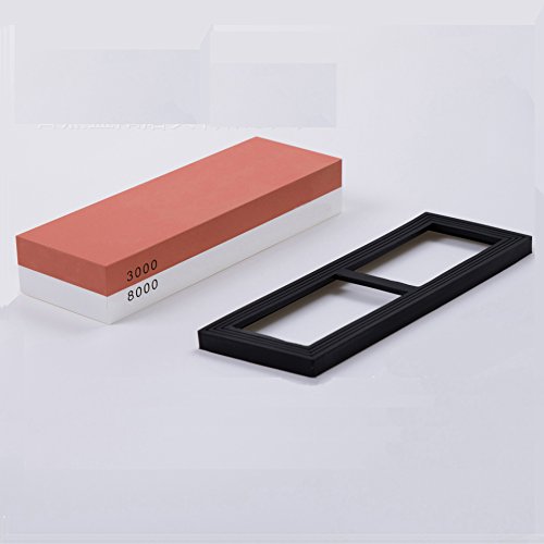 Preisvergleich Produktbild Schleifstein, Messerschärfstein-Doppelseitig 3000 / 8000 Grit Wassersteinschärfer, Rechteckschleifsteinblock - Gummi-Steinhalter enthalten