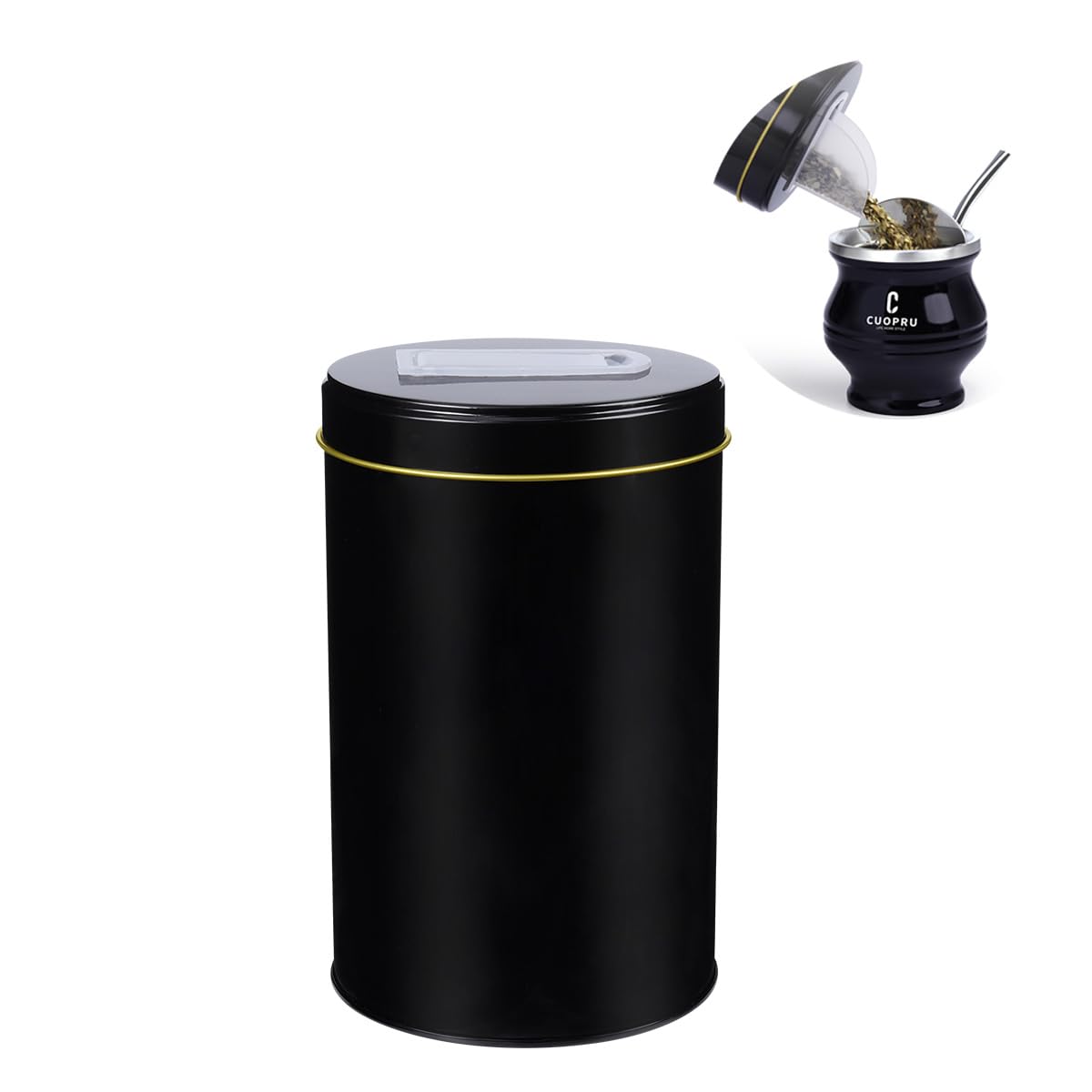 Cuopru Yerbero Yerba Mate pojemnik z wylewką - pokrywka do nalewania, łatwe napełnianie, kubek Mate, działa jako dozownik cukru, herbaty, kawy, pojemnik na kawę mieloną (czarny), nr 10