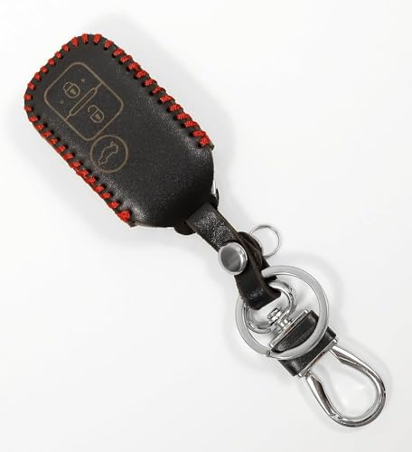 Image of Leather Smart Car Key Cover Case with Metal Hook Keychain for Suzuki Ignis, Baleno, Ertiga, Swift, Dzire (Black)