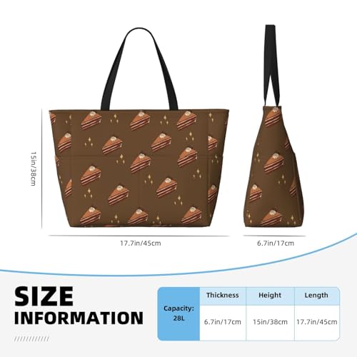 Chocolate Squares Cake Large capacity beach bag with zipper, perfect for grocery bag pool gym travel shopping foldable beach travel bag,4