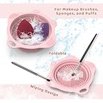 Foldable Silicone Makeup Brush Cleaner Pad Bowl, YalsFTY Portable Mat Scrubber Cleaning Tool for Makeup Brushes (Pink) - Image 2