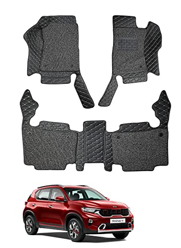 Image of Auto Hub Premium 7D car mat KIA Sonet, Luxury Double-Stich 7d Car Floor Mat Complete Set, 100% Waterproof and Washable, Color : Black