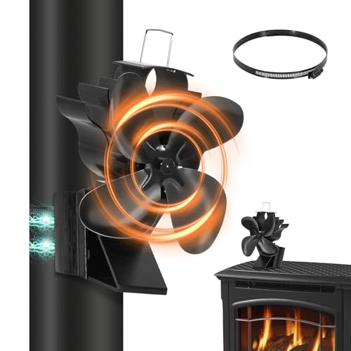 Todeco Ventilador de estufa magnético, sin Electricidad, Ventilador de Chimenea Silencioso de 4 Aspas, Ventilador para Estufa de Leña, Chimenea, Estufa de Pellets, con 1 anillo de repuesto