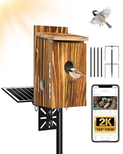 KinetCam Bird House with Pole and Camera,69' Adjustable Pole,2K HD Camera, Solar Powered 2K HD Nesting Monitor for Backyard Bird Watching, Motion Alerts, Night Vision, No Glow Light