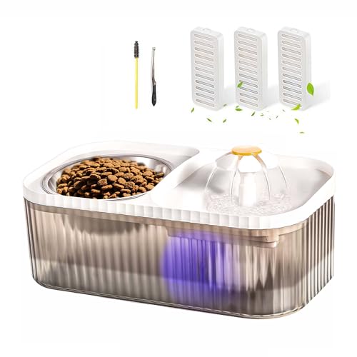 Marchul Cat Water Fountain and Stainless Steel Food Bowl, 100oz/3L Super Quiet Automatic Pet Water Dispenser with Smart Pump and 3 Replacement Filters for Cats and Small Dogs, White White L