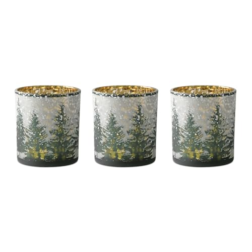 Melrose Pine Tree Mercury Glass Votive Christmas Candle Holders - 3