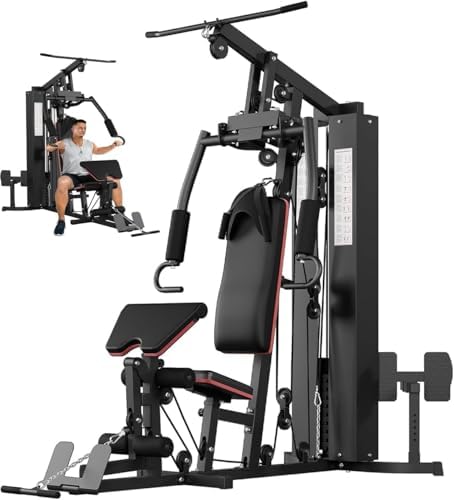 Home Gym Multifunctional Equipment Machine- Full Body Workout Machine with 150LB Weight Stack, High/Low Pulley System, Leg Press & Butterfly Arms | Complete Strength Training Station for Home Use