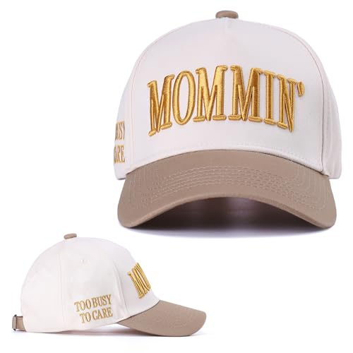Image of Vintage Two-Tone Trucker Hat Adjustable Baseball Cap with Mommin Embroidery Ponytail Fit Unisex Outdoor Casual Headwear