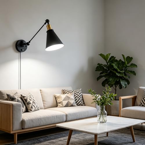 Aplique de pared interior E27 vintage con interruptor y enchufe para dormitorio 7