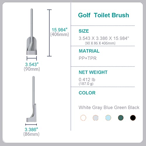 Image of Toilet Brush, Long Handle Golf Toilet Brush with Holder 360 Deep Cleaning Flexible Silicone Toilet Cleaner Brush Wall Mounted for Bathroom (2Pcs Grey)