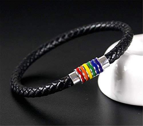 Image of Leather Braided LGBT Rainbow Bangle Bracelet - Gay & Lesbian Pride