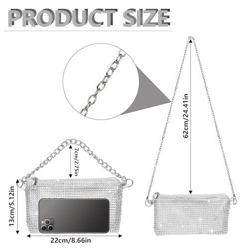 Women Crossbody Bag Rhinestone Bling Evening Clutch Bag,Ladies Handbag Glitter Messenger Bag Sparkly Rhinestone Purses,Women's Bling Shoulder Bags for Banquet Wedding Party,Silvery2