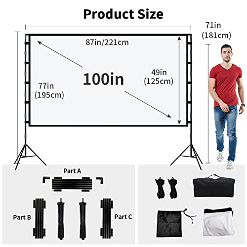 Projector Screen With Stand,Towond 100 Inch Portable Projection Screen, Indoor Outdoor Screen 16:9 4K Hd Rear Front Movie Screen With Carry Bag Wrinkle-Free Design For Home Theater Backyard Cinema #TOP2