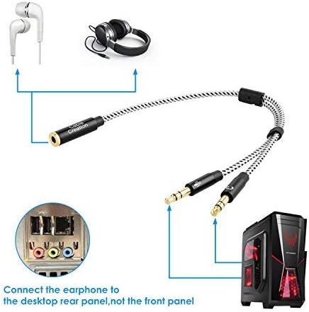 CableCreation Headset Splitter Cable, 3.5mm Female to 2 Dual 3.5mm Male Audio Y Splitter Cable with 3.5mm Audio Jack CTIA to OMTP Adapter,Black and White/ 0.2 M